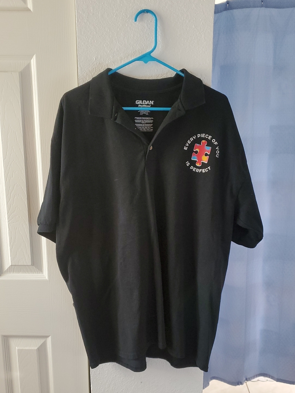 Gildan Black Polo with Multicolor Puzzle Heart Patch